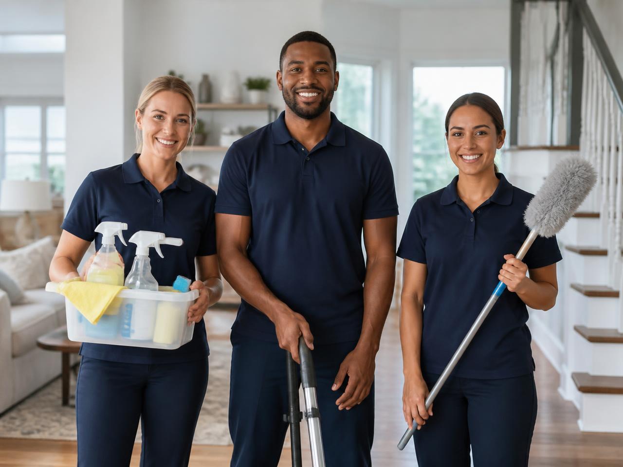 The Summit Fresh Cleaning team with their supplies inside a bright, freshly cleaned home