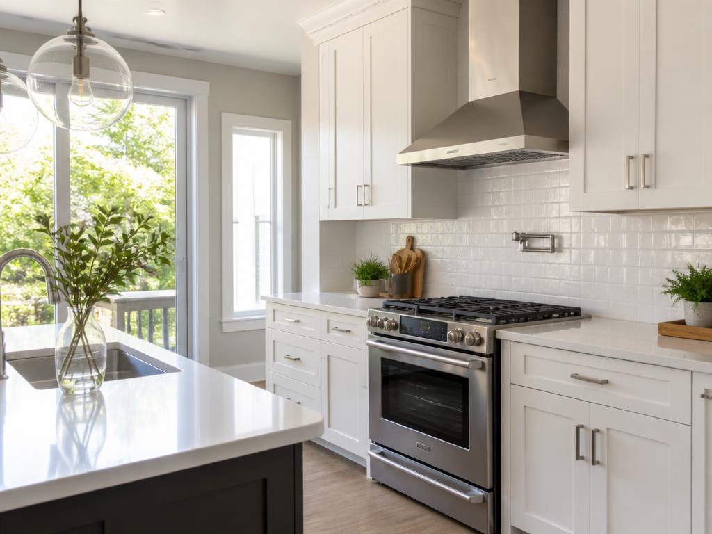 Spotless kitchen with freshly wiped countertops after a recurring house cleaning
